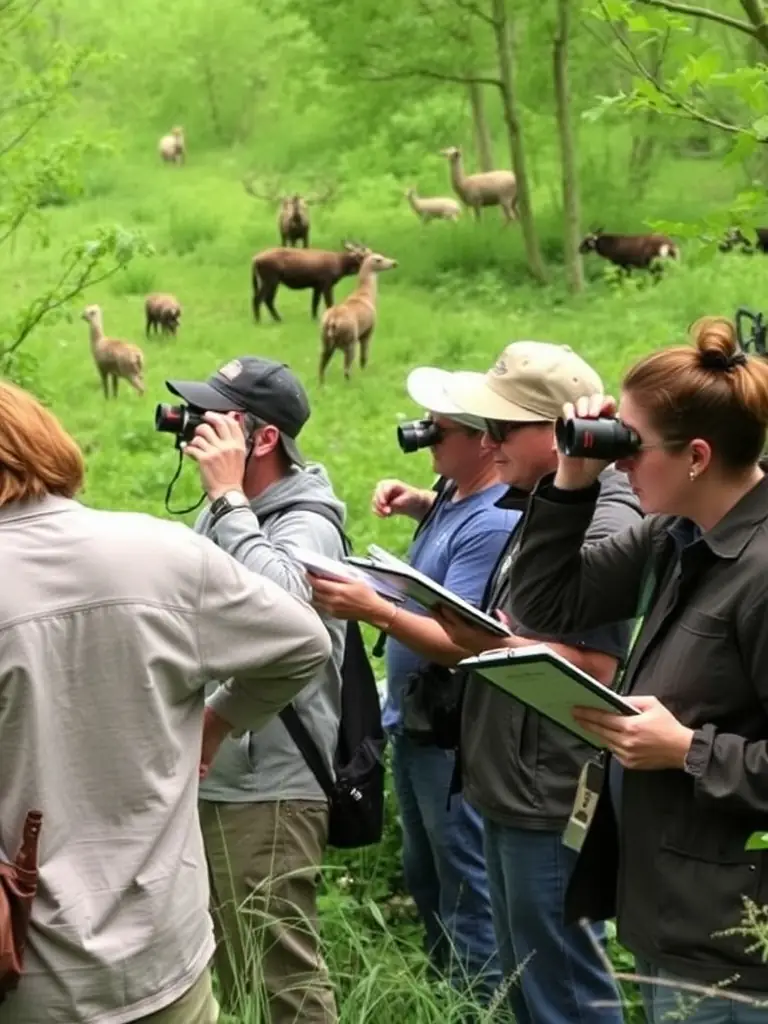 A photo of SOCIETE DE CHASSE DE LA COUZE members conducting a wildlife survey, highlighting the importance of data collection in informed decision-making.
