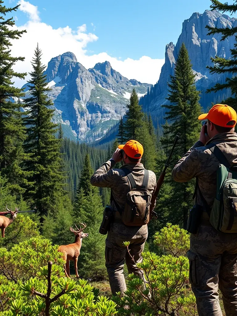 A group of hunters participating in a regulated deer hunt, emphasizing responsible hunting practices and wildlife population control.